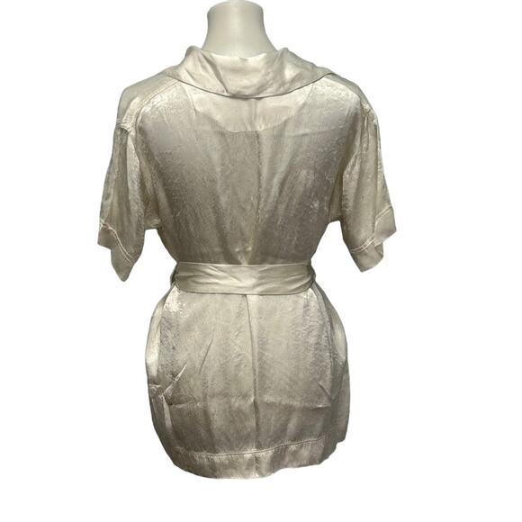 Vintage Handmade Womens Medium Silky Pullover Short Sleeve Belted Blouse Top - Picture 5 of 5